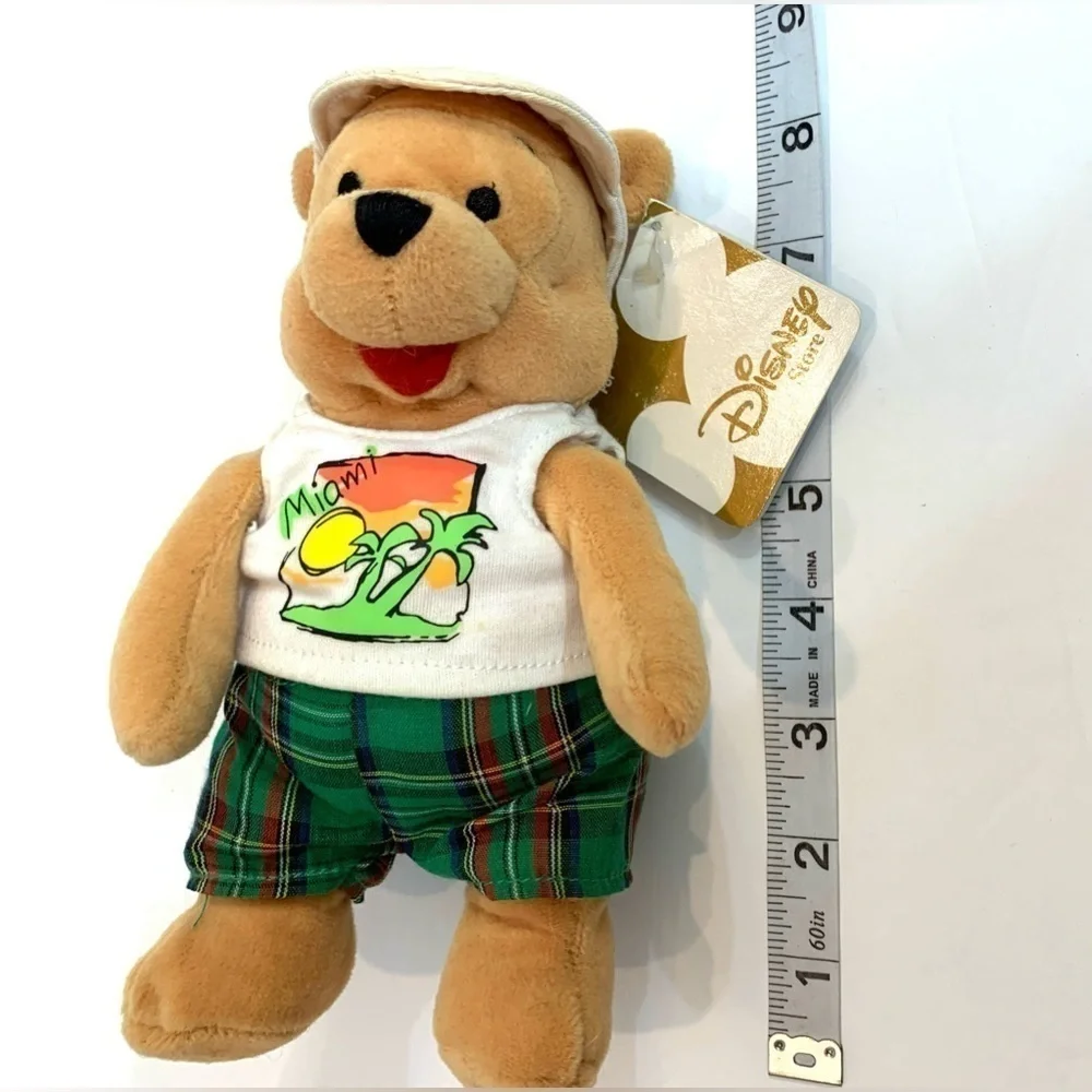 Disney Vintage US Store Traveling Pooh Mini Plush 8” Beanie Miami Pooh #7
